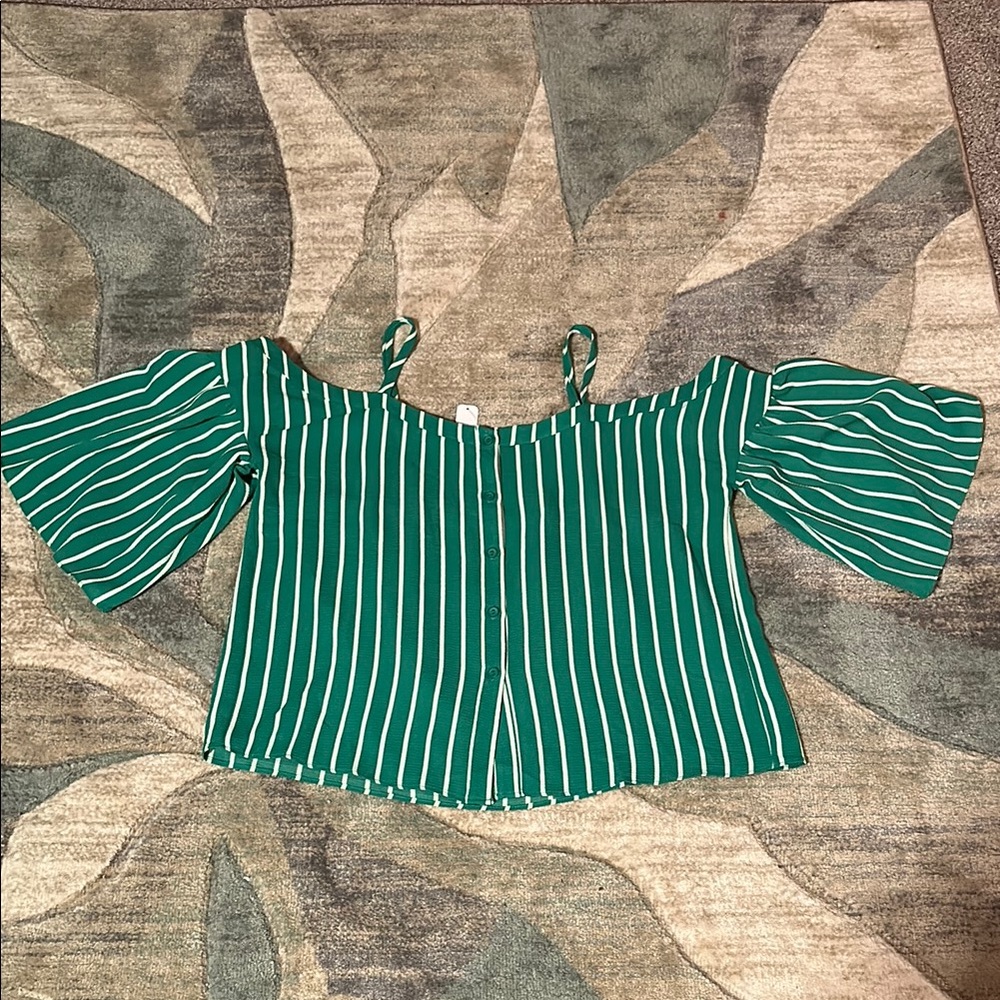 Green Striped Off-Shoulder Top